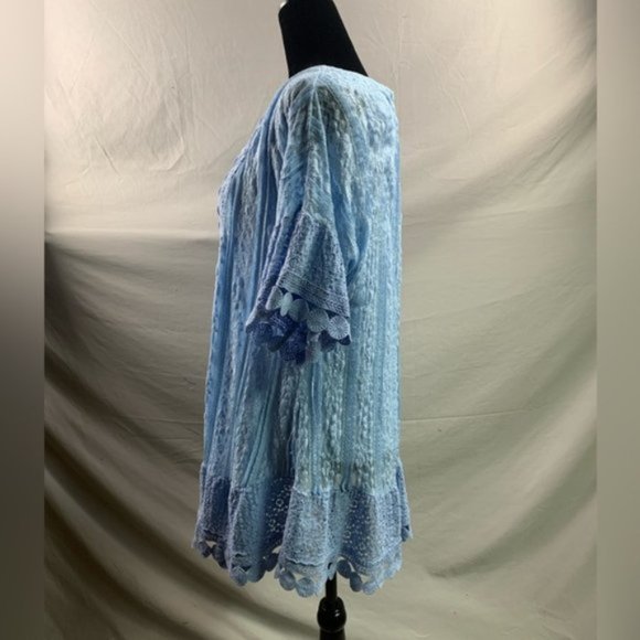 Lace And Crochet Tunic Top Blue - Picture 3 of 5